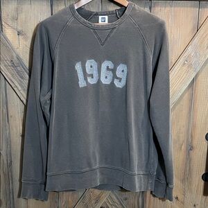 GAP Distressed Brown Crewneck Sweater with 1969 Embroidered Design Y2K Large